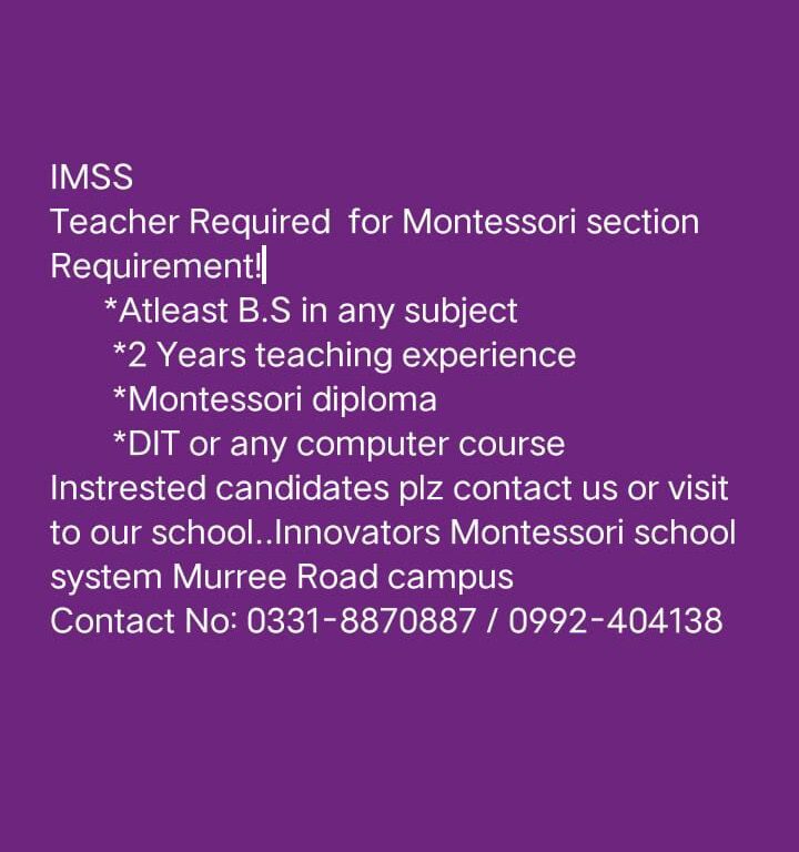 Montessori Teacher Job